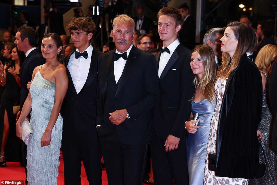 The actor was joined by daughters Annie, 40, and Lily, 37, whom he shares with ex-wife Cindy Silva.  Costner's son Joe, 36 – also from his first marriage to Silva – was not present.  His youngest children, Cayden, 17, Hayes, 15, and Grace, 13, were also present.  Their mother is ex-wife Christine Baumgartner