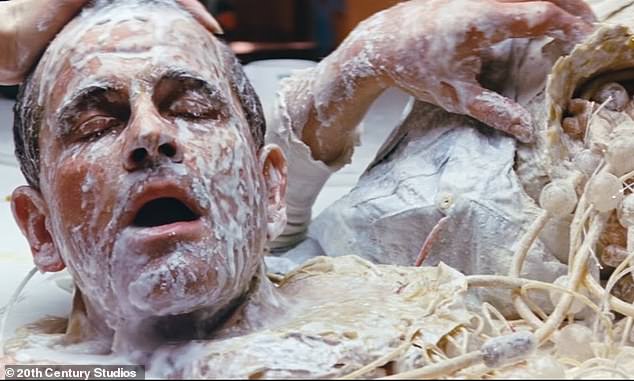 In science fiction films like Alien, humanoid robots are so realistic that it's almost impossible to distinguish them from a real human - at least until you see their innards.  Pictured Ian Holm as Ash in 'Alien' (1979)