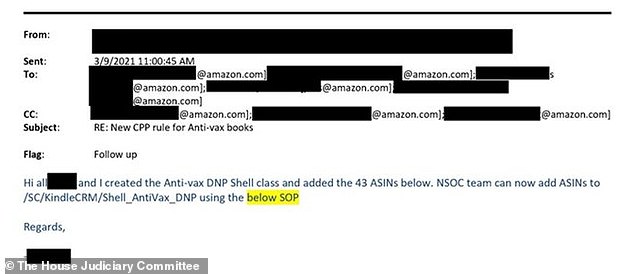 This email between Amazon employees shows that a total of 43 books have been added to this 'Do Not Promote' list, commissioned by the Biden White House