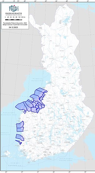 Areas where fur farms suffered an outbreak of bird flu in 2023