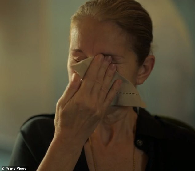 Celine wiped away tears as she admitted she didn't want anyone to hear her voice