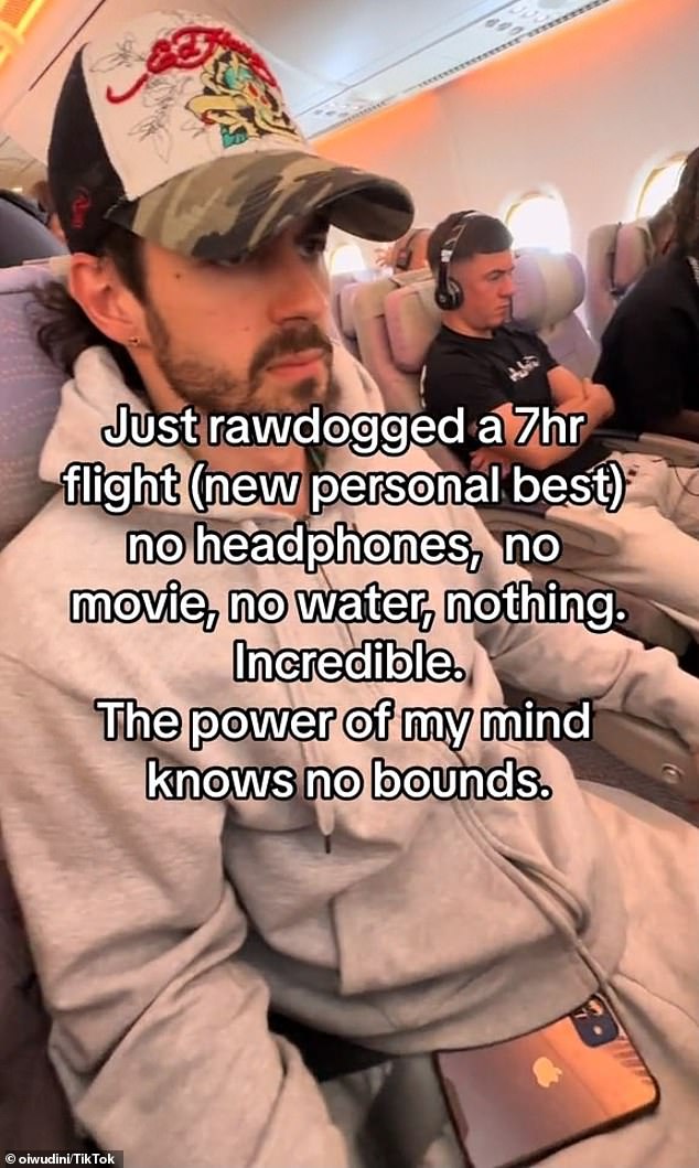 Meanwhile, another creator @oiwudini set a new personal record on a flight by rawdogging for seven hours with 