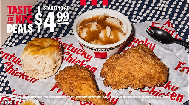 The $4.99 Meal for One is one of three meals included in the Taste of KFC Deals, which became available in restaurants last April