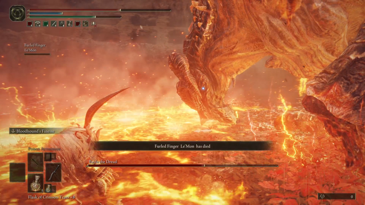 Bayle the Dread covers the ground in fire during an Elden Ring DLC ​​boss battle.