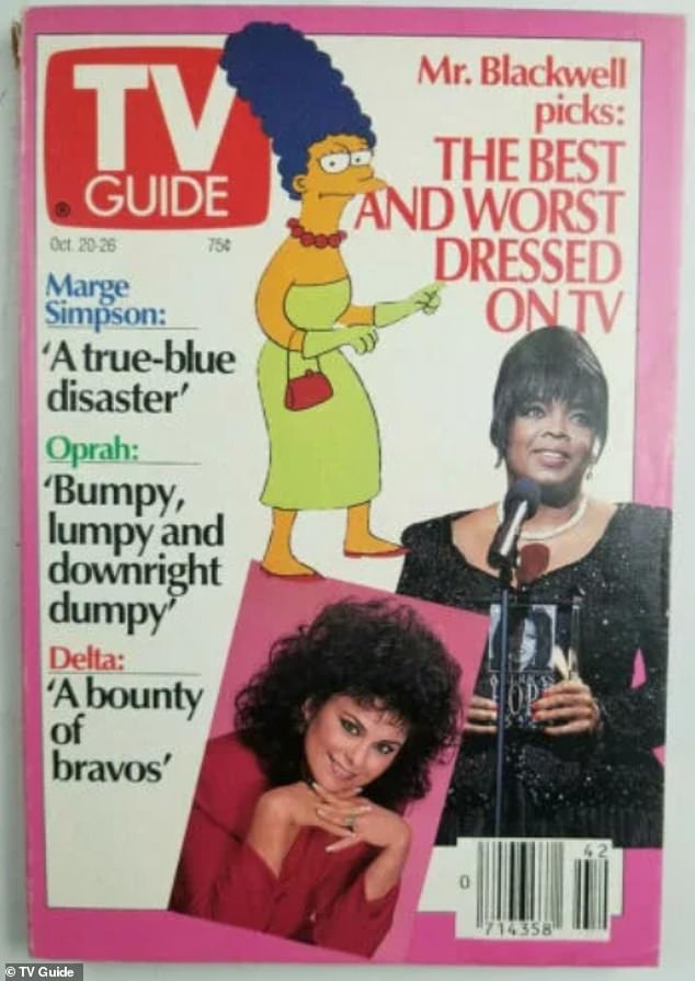 The author revealed another heartbreaking moment as she landed at the bottom of TV Guide's Worst Dressed Women list, also on the cover with the headline: 'Humpy, bumpy and downright clunky' (pictured)