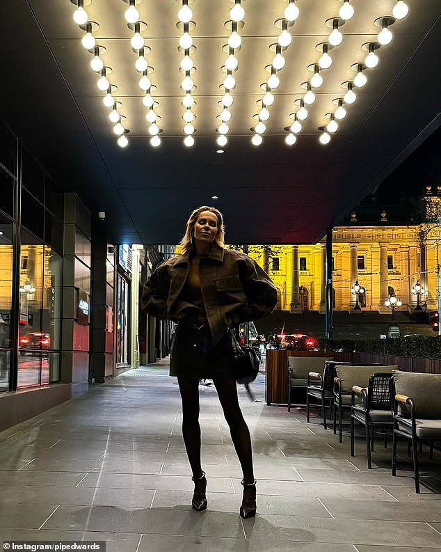 In a series of Instagram photos shared to her account on Tuesday evening, Pip showed off her tiny legs in a distressed $300 Ksubi miniskirt, paired with opaque tights.
