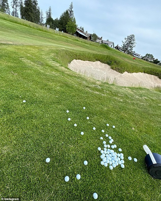 Another POV shot showed a pile of golf balls next to him as he looked at the nearby sandbox