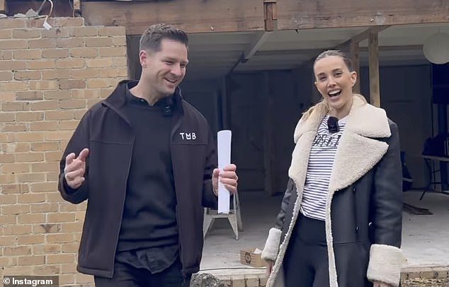 In a new video on The Melbourne Builder Instagram, the genetically blessed WAG explained that she bought the home with husband Chris Judd while she was still pregnant with their twin boys in 2016. (Pictured)