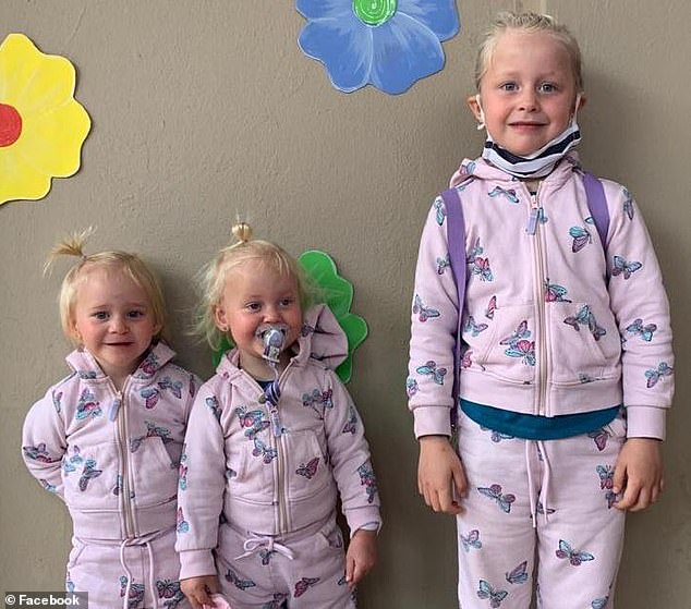 The photo shows two-year-old twin daughters Maya and Karla and their six-year-old sister Lianè