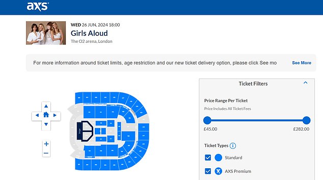 Sales for The Girls Aloud Show are particularly weak at the moment, with some areas appearing to be only around 60 percent sold