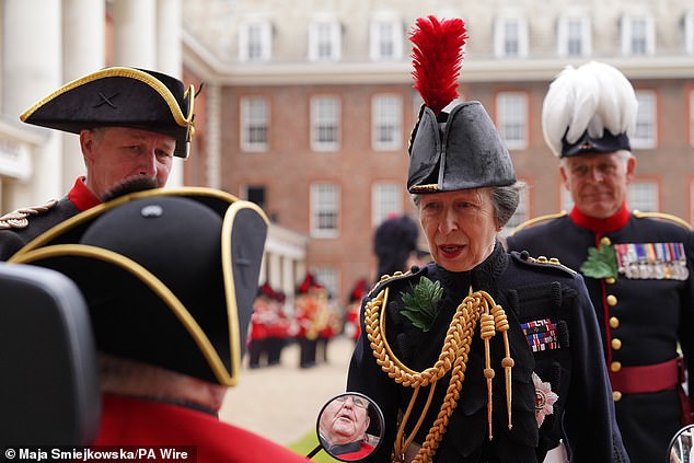 The Princess Royal speaks to Chelsea Pensioners at the Royal Hospital Chelsea's Founders Day ceremony on June 6