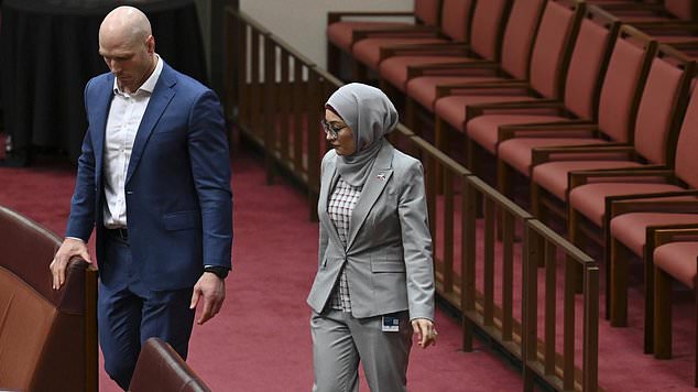 On Tuesday evening, Fatima Payman (pictured right with obstructionist Senator David Pocock) defied her colleagues to become the first Labor member to cross the floor in 18 years