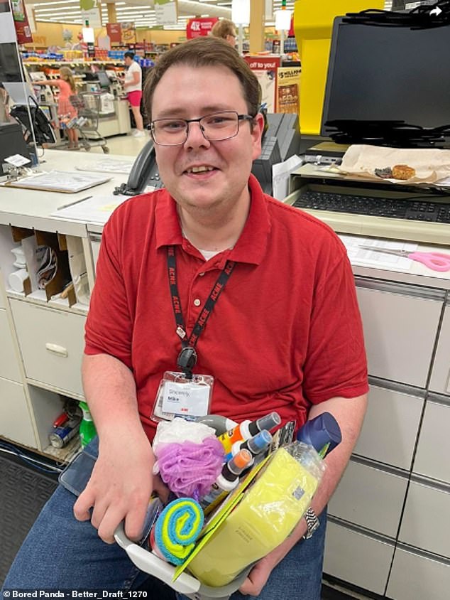 This man celebrated 24 years of sobriety.  His colleagues congratulated him for staying clean with... cleaning products