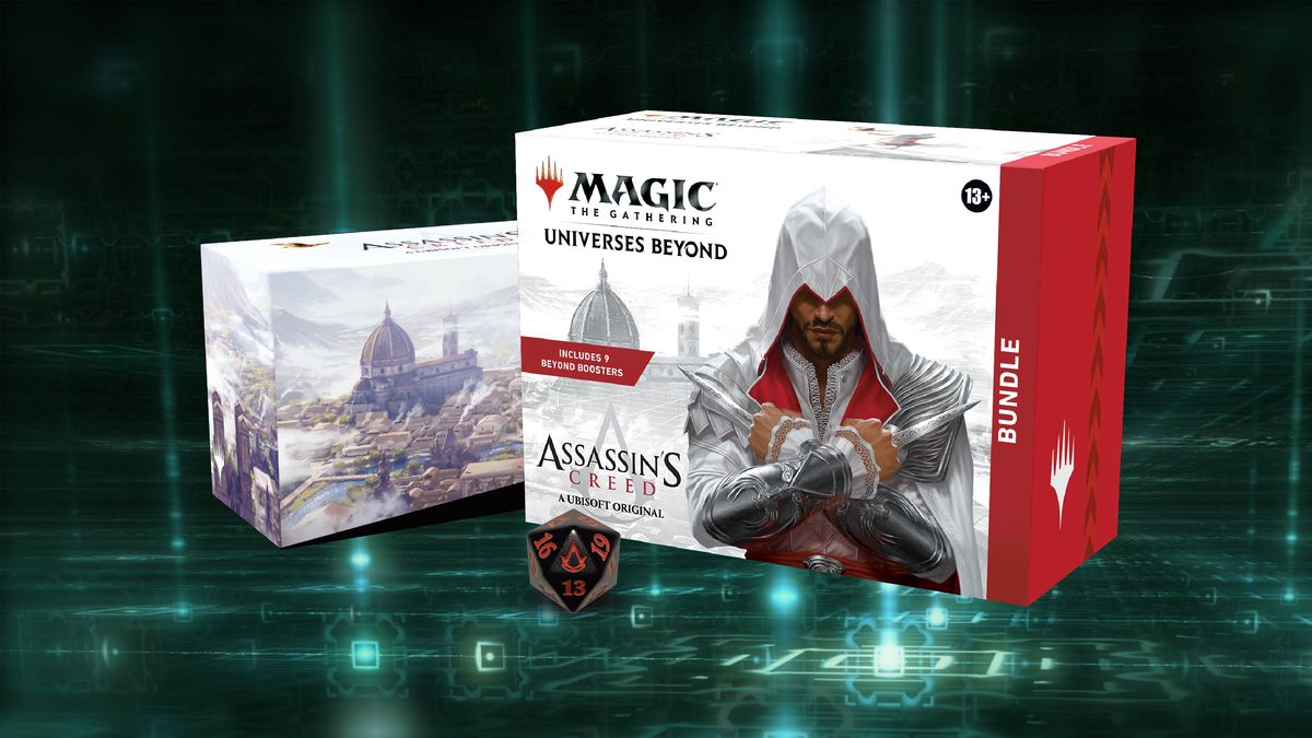 Stock photo of the Assassin's Creed Universes Beyond bundle for Magic: The Gathering