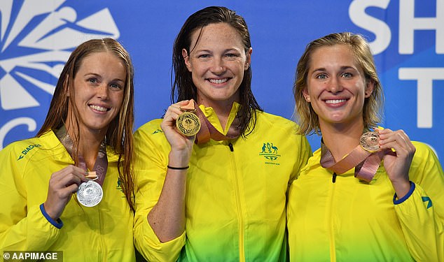 Campbell (pictured center) has won eight Olympic medals dating back to her debut Games in Beijing in 2008