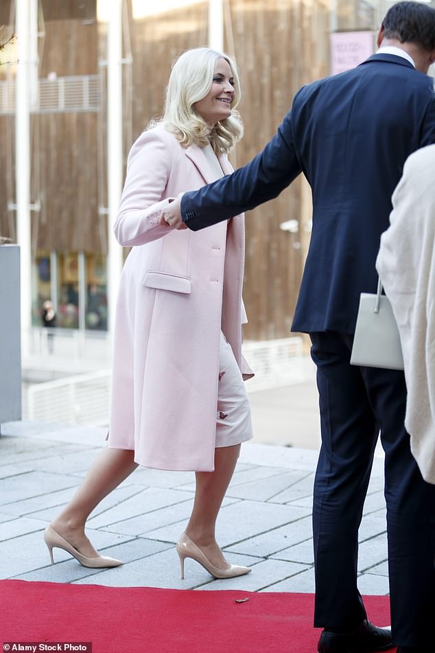 Mette-Marit, Crown Princess of Norway, got her heel stuck in a crack between two paving stones as she arrived for a reception at the Astrup Fearnley Museum with her husband, Crown Prince Haakon, in 2017.