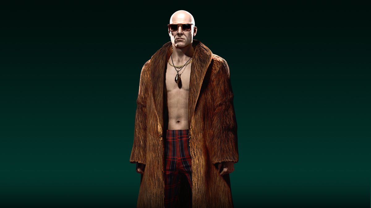 Agent 47 from Hitman World of Assassination dressed in The Disruptor fur coat