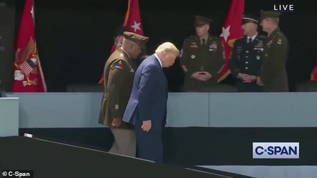 President Donald Trump's fitness was called into question in June 2020 when he tiptoed down a ramp at West Point - a mini-scandal dubbed 'ramp-gate'