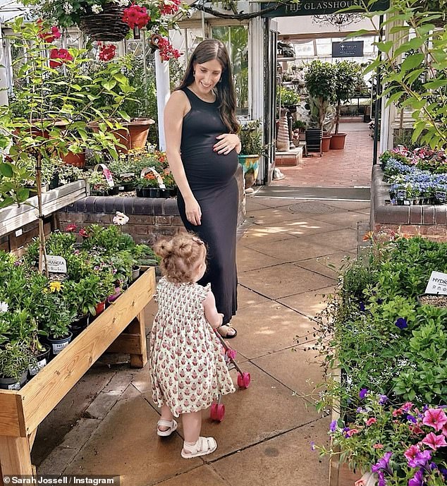 Revealing that she is ready to take on the task of having two children under the age of two, Sarah announced: 'It still doesn't feel real typing this – but my goodness, it's happening.  Our little family is growing'