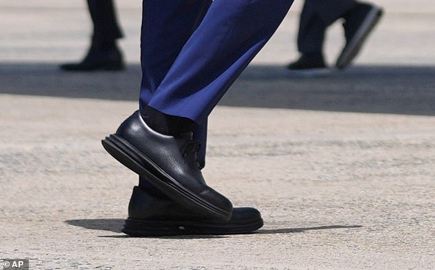 President Joe Biden appeared to be wearing a new pair of shoes, which DailyMail.com identified as Cole Haan's ØriginalGrand Energy Twin Oxfords