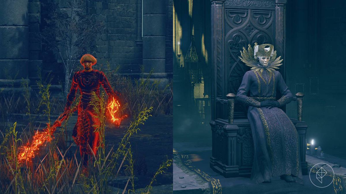A split image of Fire Knight Queelign and Count Ymir from the Elden Ring DLC, Shadow of the Erdtree.