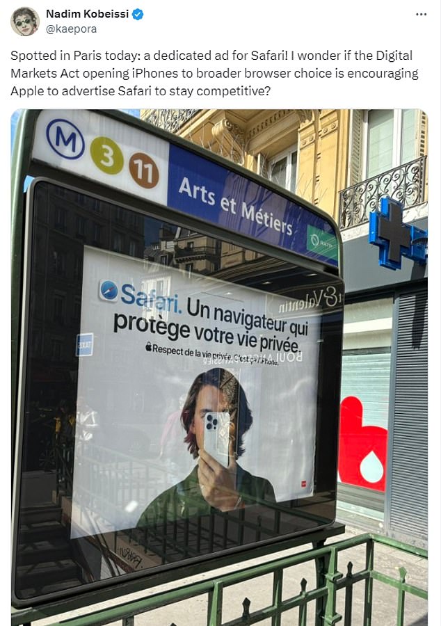 Apple told users it 'respects' [their] 'privacy' on a billboard advertising its Safari browser in Paris, France