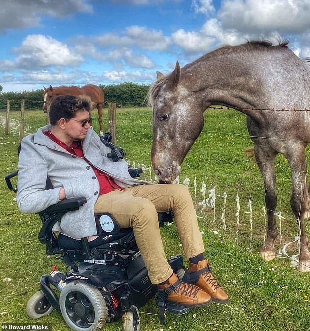 Mr Wicks, now 29, can think, see and feel, but cannot eat, talk or move any part of his body except his eyes. The rare neurological condition, locked-in syndrome, has made any physical activity or job 