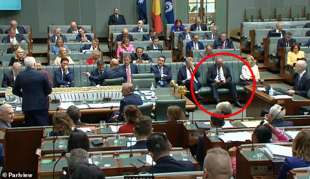 Earlier that day, Mr Joyce appeared in Parliament wearing the same blue and white tie