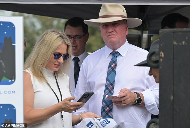 Barnaby Joyce is pictured with his wife Vikki Campion the day before he was filmed stretched out on Lonsdale Street in Braddon, Canberra