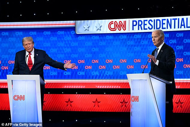 US President Joe Biden and former US President and Republican presidential candidate Donald Trump participate in the first presidential debate of the 2024 election