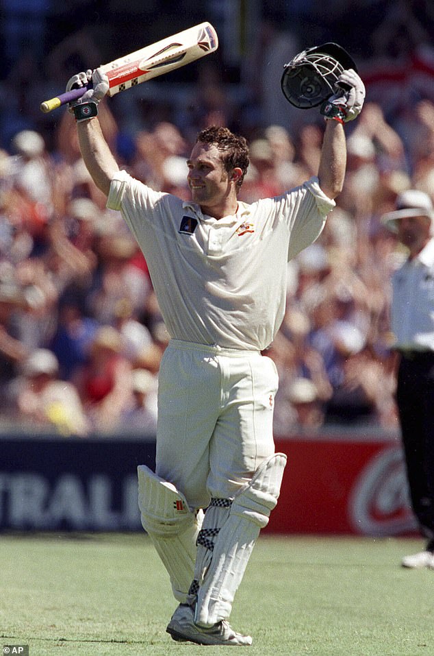 Slater scored 5312 runs and played 74 Test matches and 42 One-Day Internationals for Australia between 1993 and 2001 during his cricket career (pictured: a century against England in 1999)