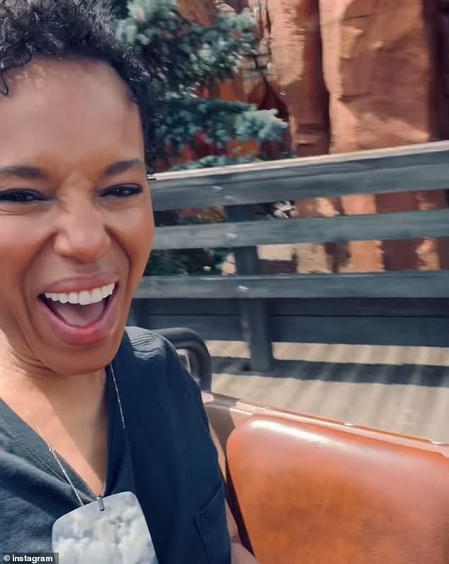 In footage shared with her followers, Washington cheered with excitement as she rode the Big Thunder Mountain ride