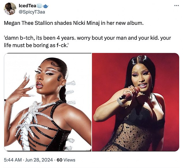 1719571316 934 Megan Thee Stallion reignites bitter feud with Nicki Minaj as