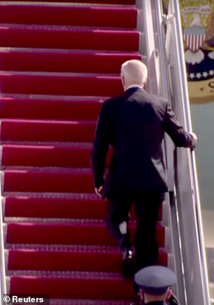 Biden's first stumble as he ran up the steps of Air Force One