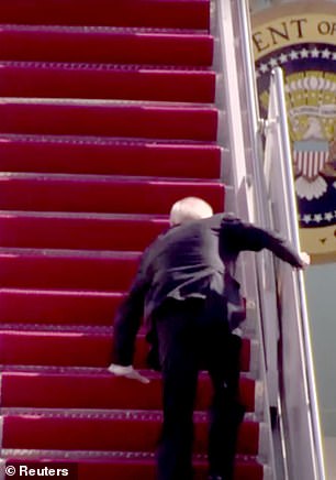 Biden's first stumble as he ran up the stairs of Air Force One