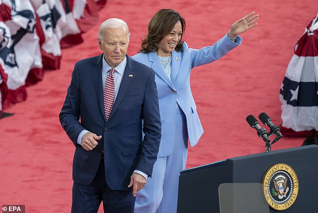 US President Joe Biden with Vice President Kamala Harris on the campaign trail in May
