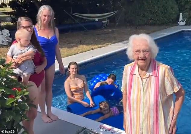 In addition to her healthy diet, she stays active by going to the pool with her family