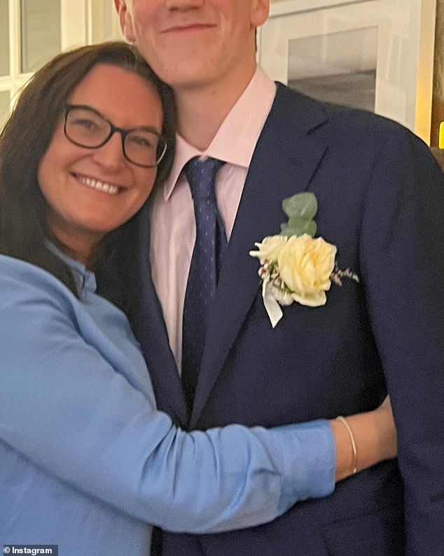 The author (pictured), 53, took to Instagram on Friday to share a gallery of sweet snaps of her and Karl Stefanovic's youngest son River, 17, heading to his Year 12 formal