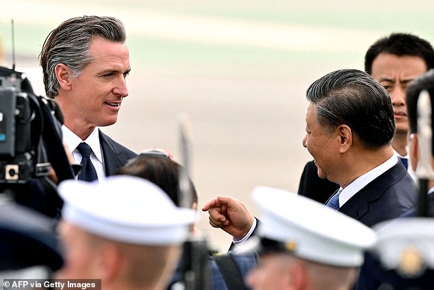 Bloomberg's progressive columnist Erika Smith argued that Newsom is running a shadow campaign as Biden's backup, citing his debate with Florida Governor Ron DeSantis and his meeting with Chinese leader Xi Jinping (pictured).