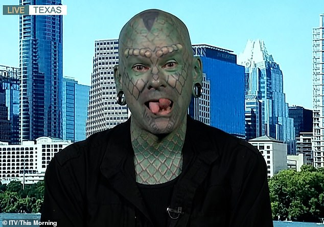 Erik, who is also known as Lizard Man, joined Dermot O'Leary and Alison Hammond on This Morning and revealed he had surgery to split his tongue in the 90s.
