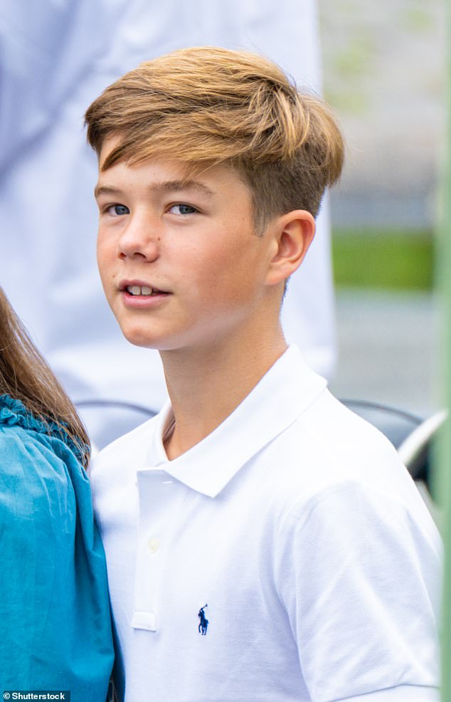 Prince Vincent, Princess Josephine's twin brother, looked sharp in a white polo shirt as he joined the festivities