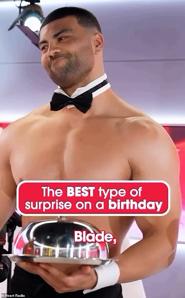 Blade appeared wearing only a bow tie and apron, baring his muscular physique during the live radio segment