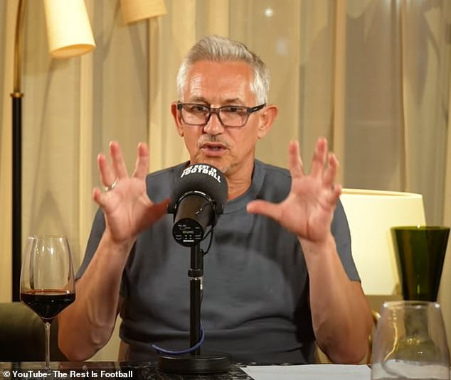 Sitting with a glass of wine, Gary Lineker praised England's performance against Slovenia - and was reprimanded for it