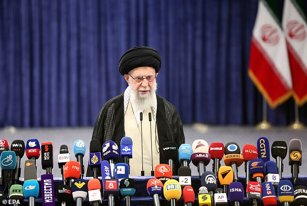 Iran's Supreme Leader Ayatollah Ali Khamenei speaks to the media after casting his vote in Tehran's presidential election