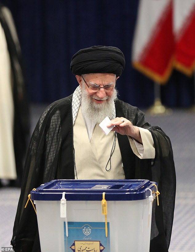 Iran's Supreme Leader Ayatollah Ali Khamenei addresses the media after casting his vote in Tehran's presidential elections