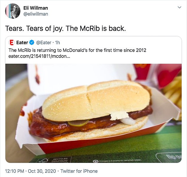 Fans were happy when the McRib returned in 2020 for the first time in eight years