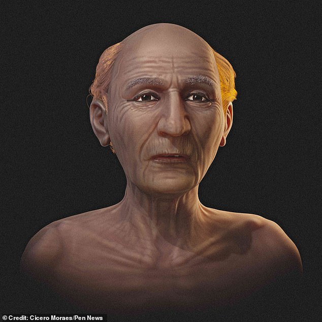 Scientists used a 3D model of the king's mummified face, adding a layer of soft tissue and skin to recreate his appearance at the time of his death, aged around 90