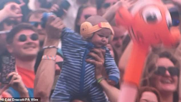 The adorable baby Finlay was greeted with cheers as he made multiple appearances on the big screen, while Irish DJ Mac opened the second largest stage at Worthy Farm