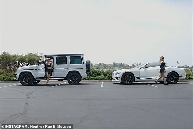 In the video posted to both Instagram accounts, the two blonde reality TV stars pull into a parking lot in a white Bentley convertible and a white Mercedes-Benz G wagon