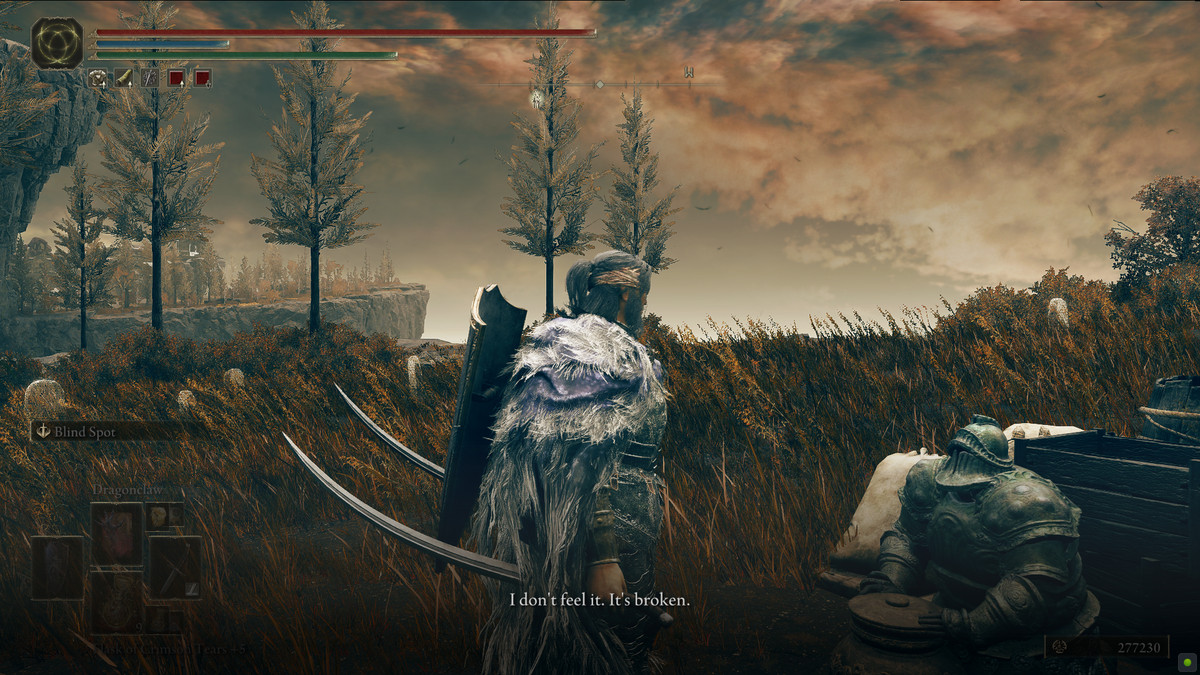 A screenshot of Moore's dialogue with the Tarnished after breaking the charm in Elden Ring Shadow of the Erdtree.  Moore says, “I don't feel it.  It is broken.